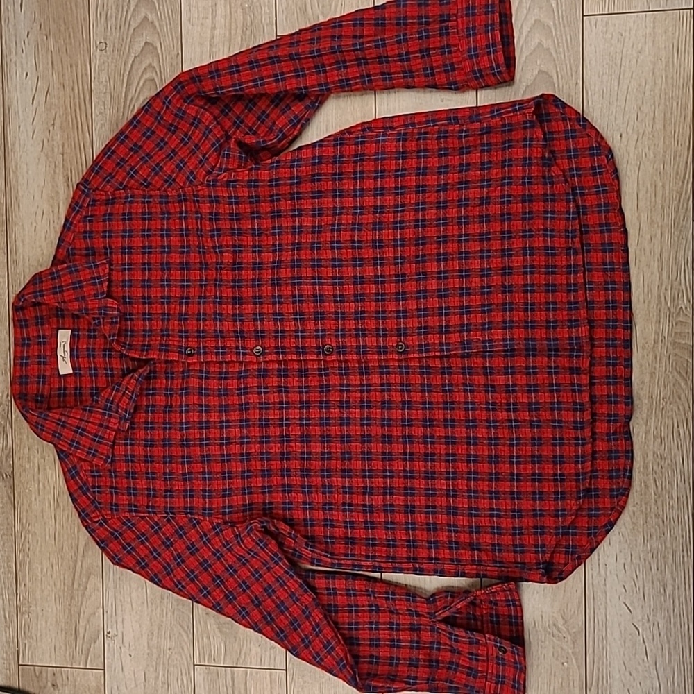 ICHI‎ Antiquites Japan Plaid Wool Blend Womens Blouse Top Full Button Shirt Sz L